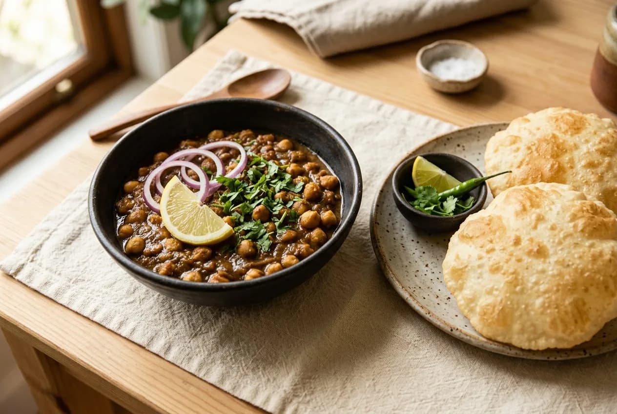 Punjabi Chana Masala with dark, tangy gravy
